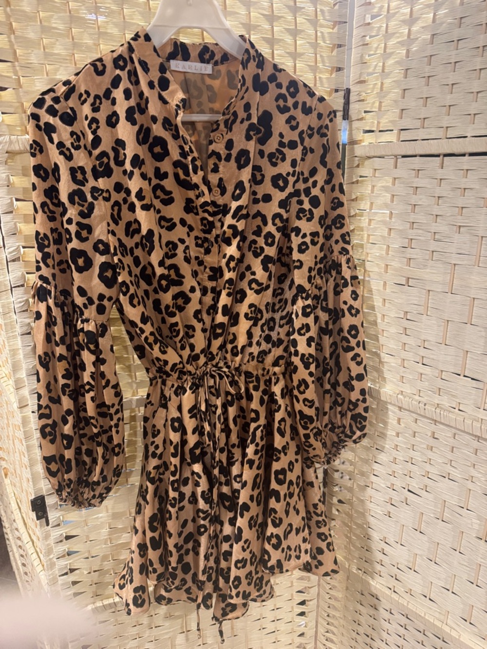 Karlie Tan and Black Flowy- Long Sleeve- Light Weight Leopard Print Dress